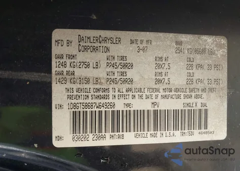 2007 Dodge Nitro Slt/Rt from USA, damaged, VIN 1D8GT58687W649260